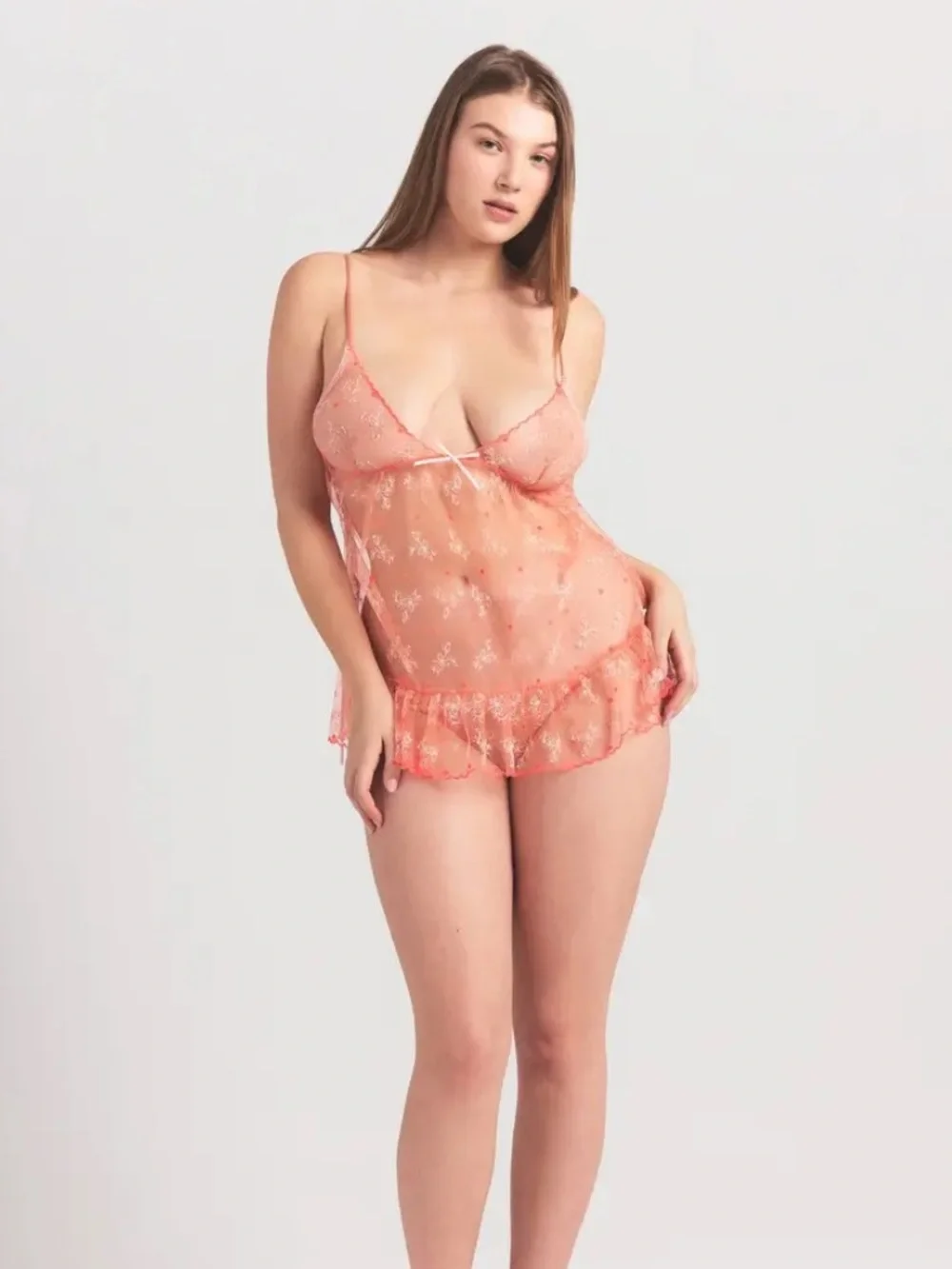Skims embroidered tulle mini slip dress and micro tanga set
